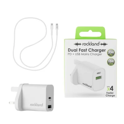 Rockland 20W PD Mains Charger with USB-C to Lightning Cable
