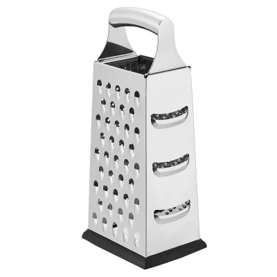 Amazon Basics Stainless Steel Heavy-Duty Rectangular Cheese Grater, 4-Sided/6-Sided Box, Non-Slip Base
