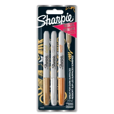 Sharpie Permanent Markers Fine Point Assorted Metallic Colours 3 Marker Pens