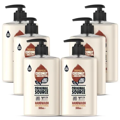 Original Source Coconut & Shea Butter Antibacterial Handwash 6 x 300ml Vegan, 100% Natural Fragrance