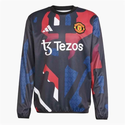 adidas Manchester United 24/25 Pre-Match Warm Up Long Sleeve Top Black/Red/Off White/Burgundy JD7145