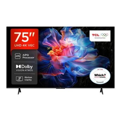 TCL 75V6C 75" 4K LED Smart Google TV with Dolby Atmos, AiPQ Processor, 120Hz Game Accelerator (FHD)