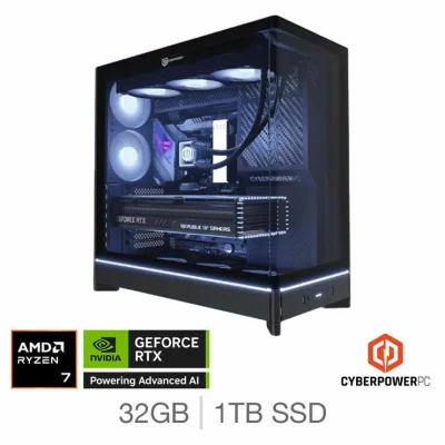 CyberPower Gaming Desktop PC AMD Ryzen 7 9800X3D, 32GB RAM, 1TB SSD, RTX 5070