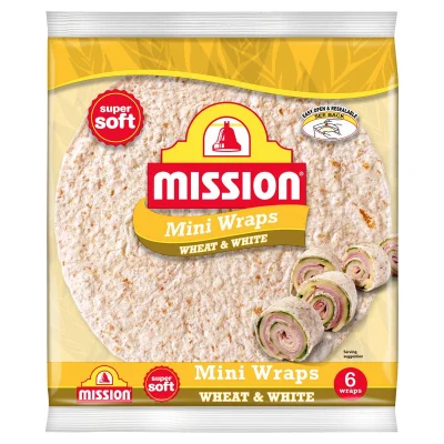 Mission Wheat & White Mini Tortilla Wraps x6 186g / Mission Original Mini Wraps x6 186g