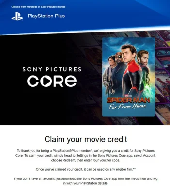 Sony Pictures Core Credit for PlayStation Plus Members (Selected Accounts)
