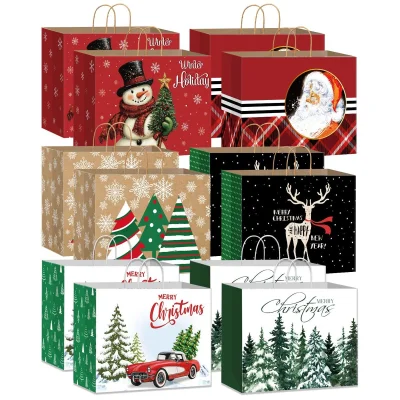 DECHISY Large Christmas Gift Bags with Handles, 6 Designs, 32x17x25cm (12-Pack)