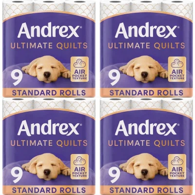 Andrex Ultimate Quilt Toilet Roll 9 Rolls 3-Ply (Pack of 4, Total 36 Rolls)