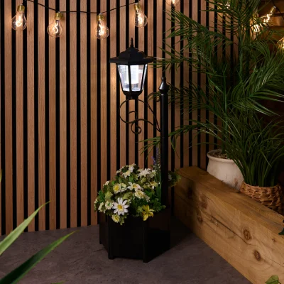 Solar Plant Pot Post Light Black