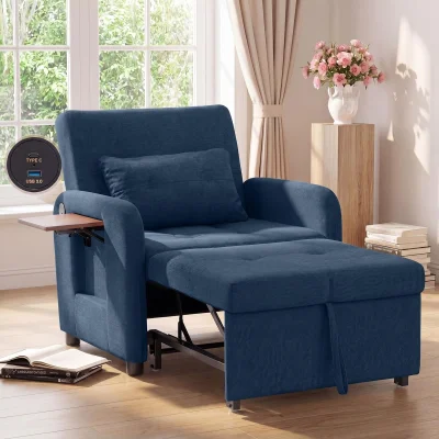 COLAMY Compact Recliner Armchair with USB Port & Side Table, Pull-Out Footrest
