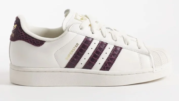adidas Originals Superstar II Trainers - White with Maroon Croc Colourway (Sizes 3.5-6, 7, 8.5, 9)