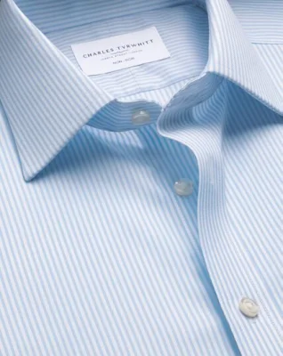 Charles Tyrwhitt Non-Iron Royal Oxford Stripe Shirt Sky Blue (FON2613SKY)