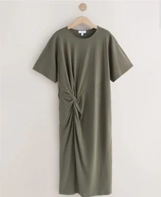 Next Women's Jersey Twist T-Shirt Summer Dress, Khaki Green/Blue/Black, Sizes 6-22, 14T, 16T