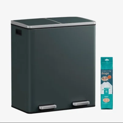 JoyBuy JOYFURNOS Greenish Grey Dual 30L (8 Gal Each) Recycling Bin, 2 Compartments