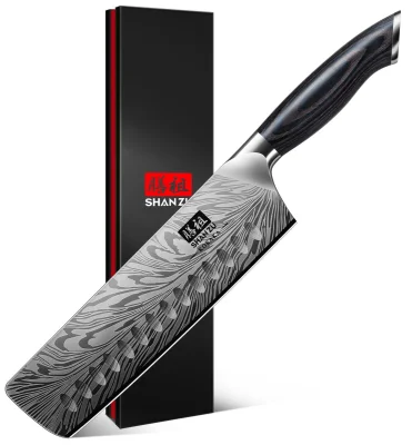 SHAN ZU Japanese Nakiri Knife 18cm, High Carbon 63 HRC, Ergonomic Pakkawood Handle