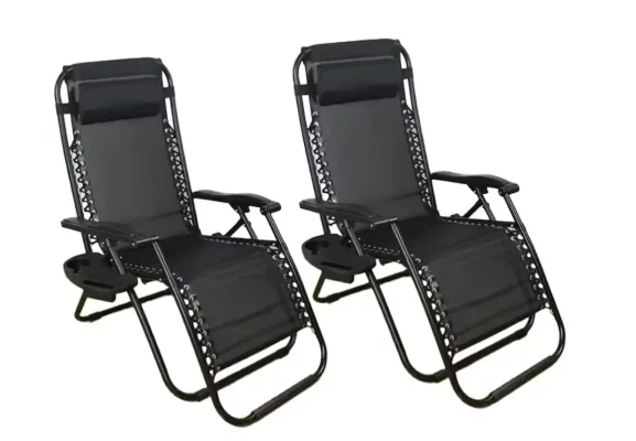 Set of 2 Padded Zero Gravity Recliner Chairs with Cup Holders