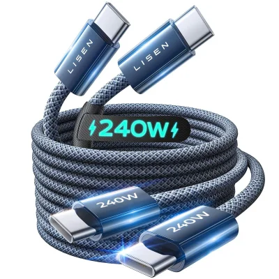 LISEN 240W USB-C to USB-C Nylon Charger Cable 2-Pack (2m + 2m)