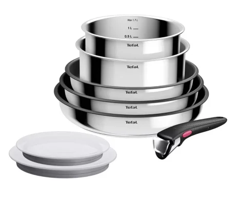 Tefal Ingenio Cook & Eat 8-Piece Pan Set, Stainless Steel
