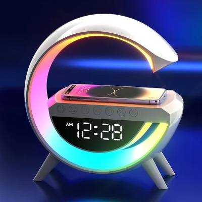 G-Shape Lamp with 15W Wireless Phone Charging and Bluetooth Speaker, White