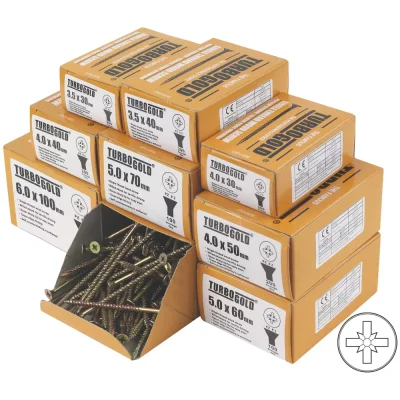 TurboGold PZ Double-Countersunk Woodscrews Trade Pack 1400 Pieces