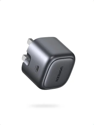 UGREEN Nexode 30W USB-C Charger Plug PD 3.0 Fast Charging, Foldable, Silver Grey/White