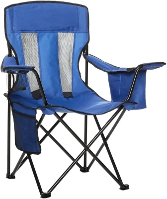 Amazon Basics Heavy Duty Portable Camping Chair w/ 4-Can Cooler & Carry Bag, Blue, Large Size