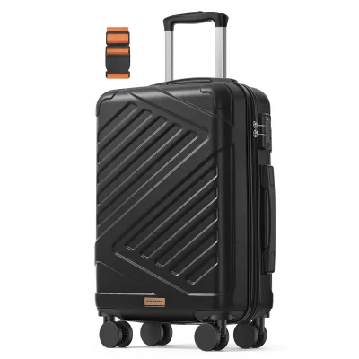 SONGMICS Hard Shell ABS Cabin Suitcase 55cm with TSA Lock, 4 Double Spinner Wheels, Black
