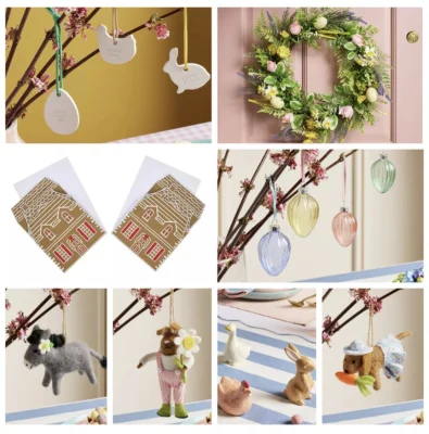 Party Decorations & Supplies Clearance (Mini Hanging Ceramic Keepsakes, Gingerbread House Cards, Felt Animals)