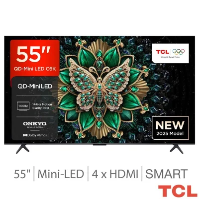 TCL 55C6K 55 Inch Mini LED 144Hz Smart TV with ONKYO 2.1 Hi-Fi, Dolby Atmos, DTS Virtual-X
